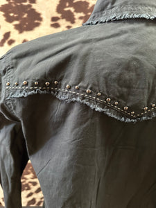 20x ladies snap shirt - black frayed hem (final sale)