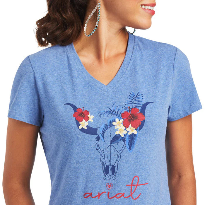 ARIAT Women's Real Tropic Steerhead Tee - Reykjavik blue (10040533)
