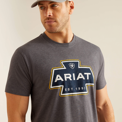 Ariat Men Southwestern SS T- Shirt - Titanium Heather Grey