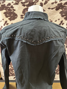 20x ladies snap shirt - black frayed hem (final sale)