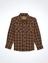 Load image into Gallery viewer, BOY&#39;S WRANGLER RETRO® WESTERN SNAP PLAID SHIRT WITH FRONT SAWTOOTH POCKETS - Brown