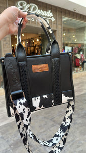 Wrangler Cow Print Concealed Small Carry Tote - Black Cow