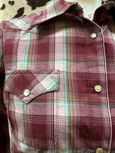 Load image into Gallery viewer, Wrangler ladies snap button shirt - plaid burgundy (final sale)