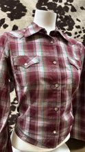 Load image into Gallery viewer, Wrangler ladies snap button shirt - plaid burgundy (final sale)