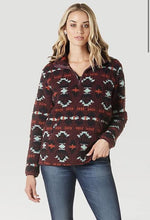 Load image into Gallery viewer, Women's Wrangler Retro ladies Southwestern Print Quarter-zip Sherpa Pullover - wine