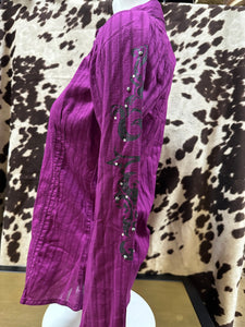 Rock 47 by Wrangler Women’s Snap Button-Up Shirt – Purple with Studs & Stamped Sleeve Design (Final sale)