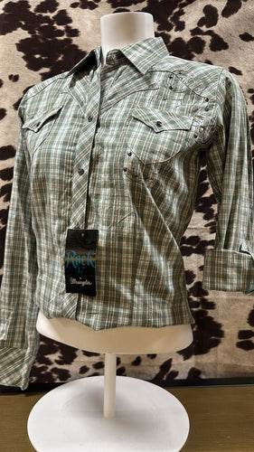 Rock 47 by wrangler ladies snap snap shirt - green (final sale)