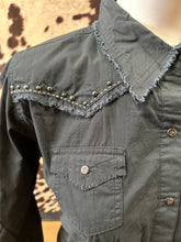 Load image into Gallery viewer, 20x ladies snap shirt - black frayed hem (final sale)