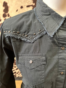20x ladies snap shirt - black frayed hem (final sale)
