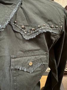 20x ladies snap shirt - black frayed hem (final sale)