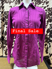 Load image into Gallery viewer, Rock 47 by Wrangler Women’s Snap Button-Up Shirt – Purple with Studs &amp; Stamped Sleeve Design (Final sale)