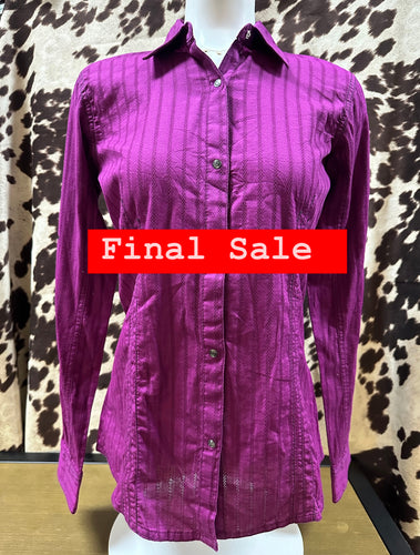 Rock 47 by Wrangler Women’s Snap Button-Up Shirt – Purple with Studs & Stamped Sleeve Design (Final sale)