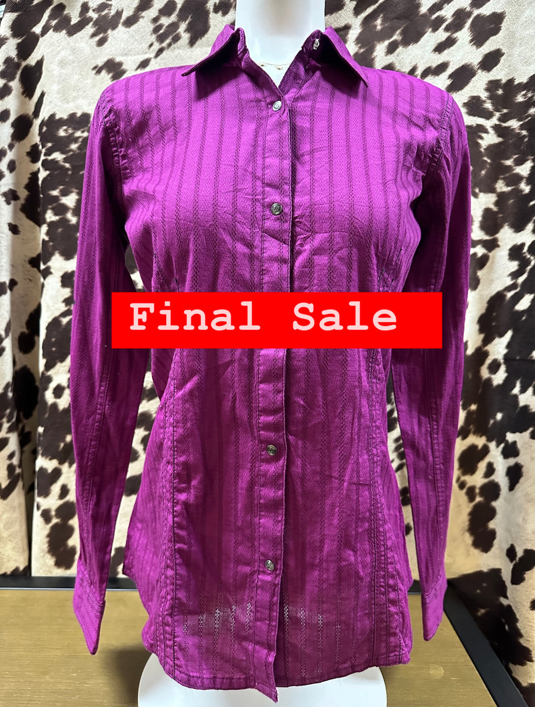 Rock 47 by Wrangler Women’s Snap Button-Up Shirt – Purple with Studs & Stamped Sleeve Design (Final sale)