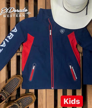 Load image into Gallery viewer, Ariat KIDS&#39; New Team Softshell Jacket - Navy / Red