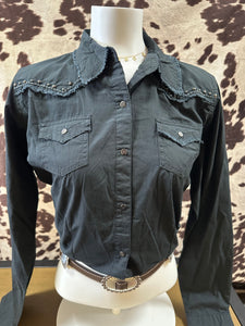 20x ladies snap shirt - black frayed hem (final sale)