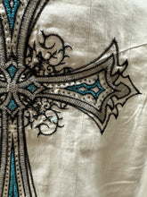 Load image into Gallery viewer, Wrangler ladies western shirt - white with stripes and embroidery (stain, final sale)