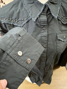 20x ladies snap shirt - black frayed hem (final sale)