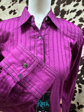 Load image into Gallery viewer, Rock 47 by Wrangler Women’s Snap Button-Up Shirt – Purple with Studs &amp; Stamped Sleeve Design (Final sale)