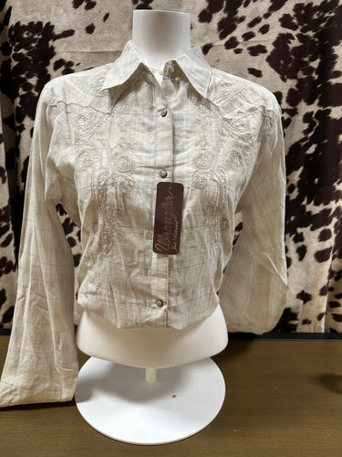 Wrangler ladies snap button up cream shirt- final sale