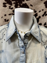 Load image into Gallery viewer, Rock 47 by Wrangler ladies snap western shirt - bleach denim wash (final sale)