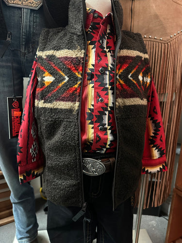 Rock and Roll Kids Border Berber Vest - Dark Brown