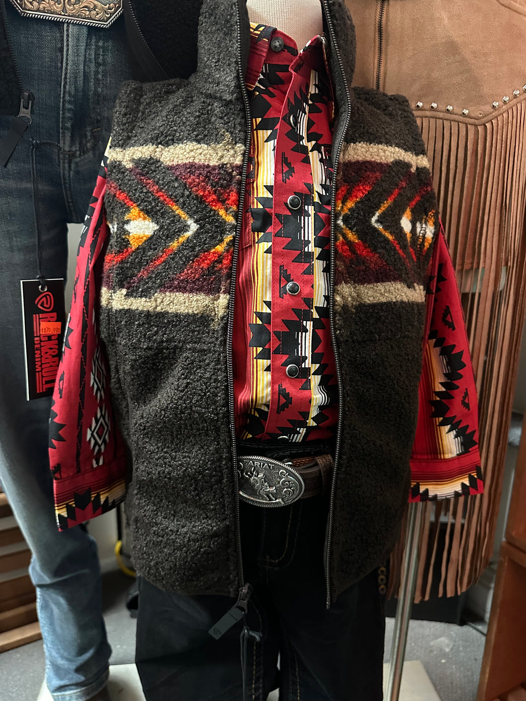 Rock and Roll Kids Border Berber Vest - Dark Brown