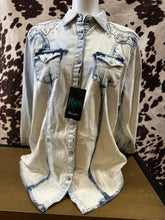 Load image into Gallery viewer, Rock 47 by Wrangler ladies snap western shirt - bleach denim wash (final sale)