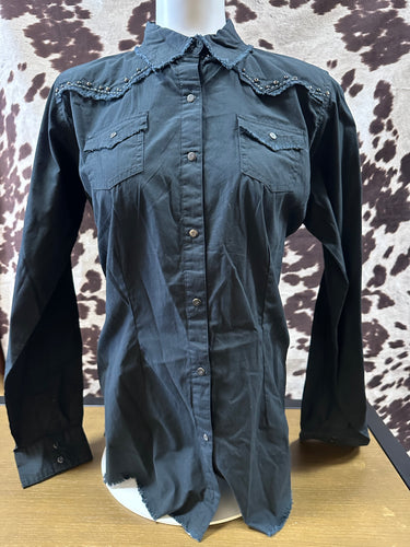 20x ladies snap shirt - black frayed hem (final sale)