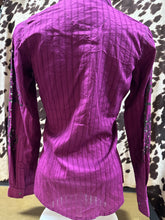 Load image into Gallery viewer, Rock 47 by Wrangler Women’s Snap Button-Up Shirt – Purple with Studs &amp; Stamped Sleeve Design (Final sale)