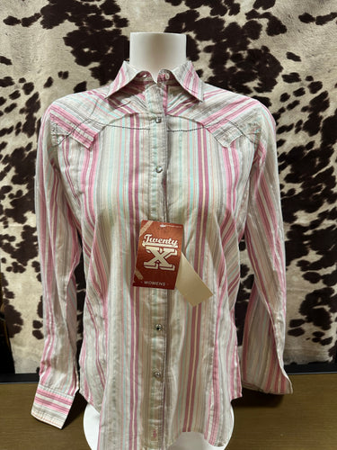 Wrangler 20x ladies snap button shirt - pink stripes (final sale)