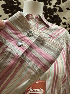 Wrangler 20x ladies snap button shirt - pink stripes (final sale)
