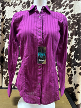 Load image into Gallery viewer, Rock 47 by Wrangler Women’s Snap Button-Up Shirt – Purple with Studs &amp; Stamped Sleeve Design (Final sale)