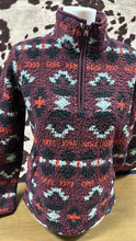 Load image into Gallery viewer, Women's Wrangler Retro ladies Southwestern Print Quarter-zip Sherpa Pullover - wine