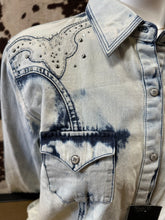 Load image into Gallery viewer, Rock 47 by Wrangler ladies snap western shirt - bleach denim wash (final sale)