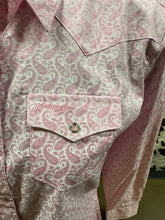 Load image into Gallery viewer, Wrangler ladies tough enough to wear pink western shirt - paisley pink (discoloration-final sale)