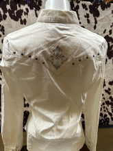 Load image into Gallery viewer, Wrangler ladies western shirt - white (stained, final sale)