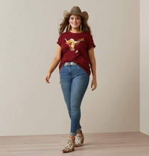 Load image into Gallery viewer, Ariat ladies REAL steer SS t shirt - pomegranate (10043757)