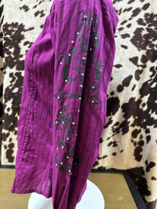 Rock 47 by Wrangler Women’s Snap Button-Up Shirt – Purple with Studs & Stamped Sleeve Design (Final sale)