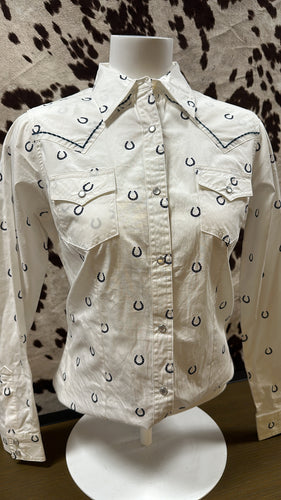Wrangler ladies western shirt - white with horseshoes (final sale)