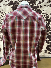 Load image into Gallery viewer, Wrangler ladies snap button shirt - plaid burgundy (final sale)