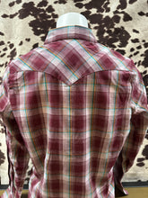 Load image into Gallery viewer, Wrangler ladies snap button shirt - plaid burgundy (final sale)