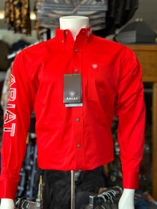 Ariat Men’s Team logo twill Long sleeve shirt Classic Fit - poppy red
