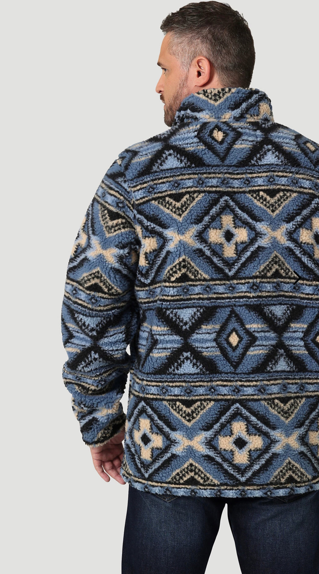 Men's Wrangler Sherpa 1/4 zip Southwest aztec Pullover - Blue – El
