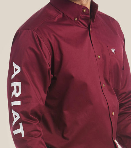 Ariat Men’s Team Logo Twill Classic Fit Shirt - Burgandy