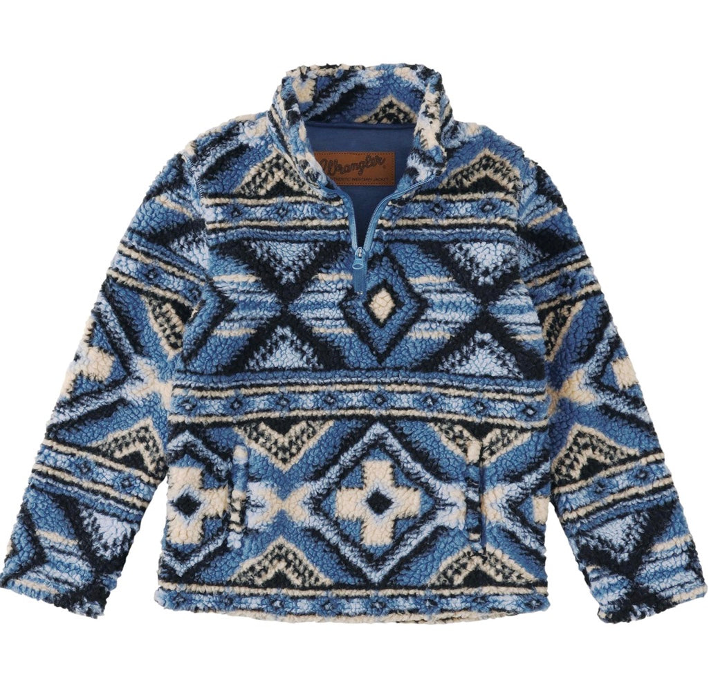 Wrangler Kids Sherpa 1/4 Zip Pullover - China Blue