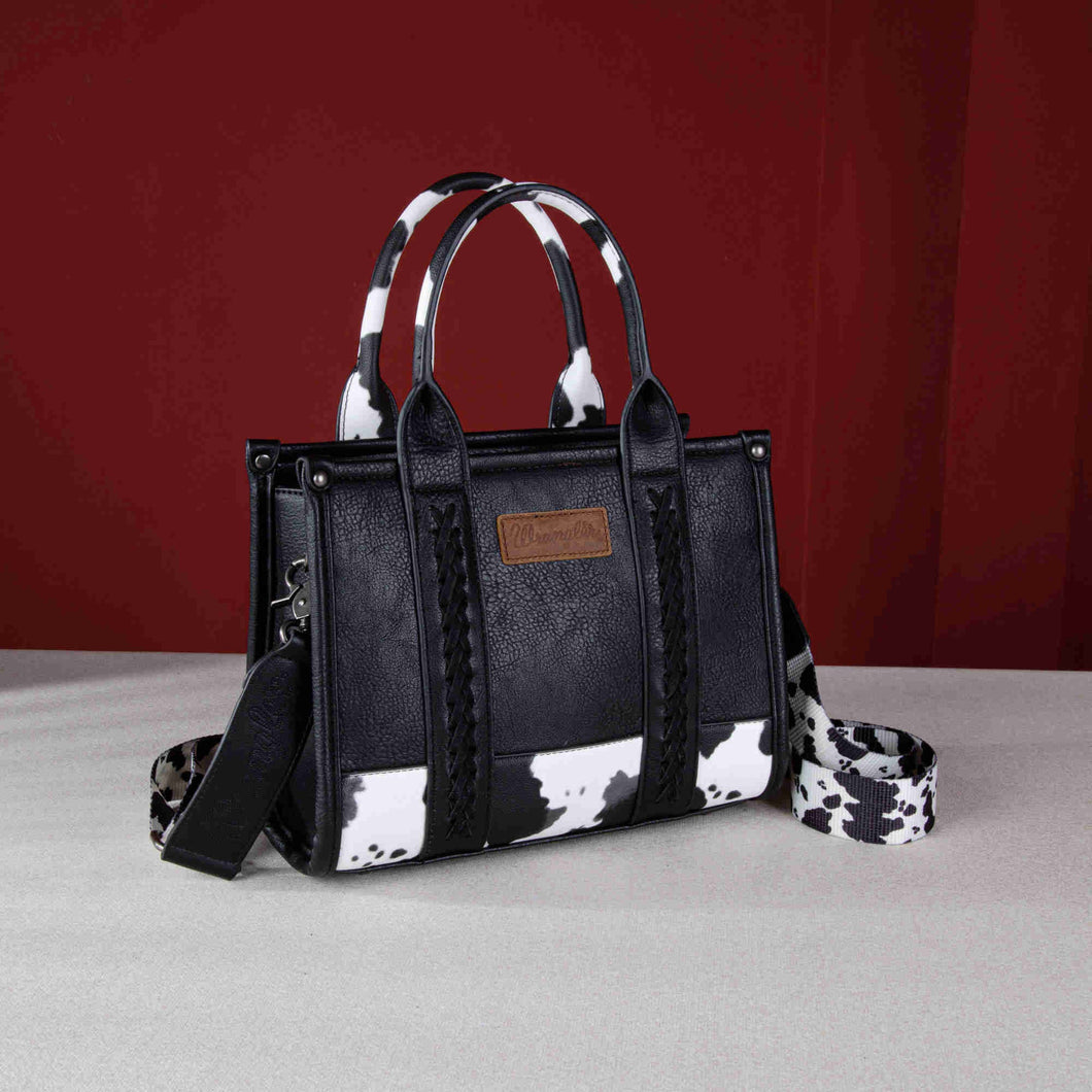 Wrangler Cow Print Concealed Small Carry Tote - Black Cow