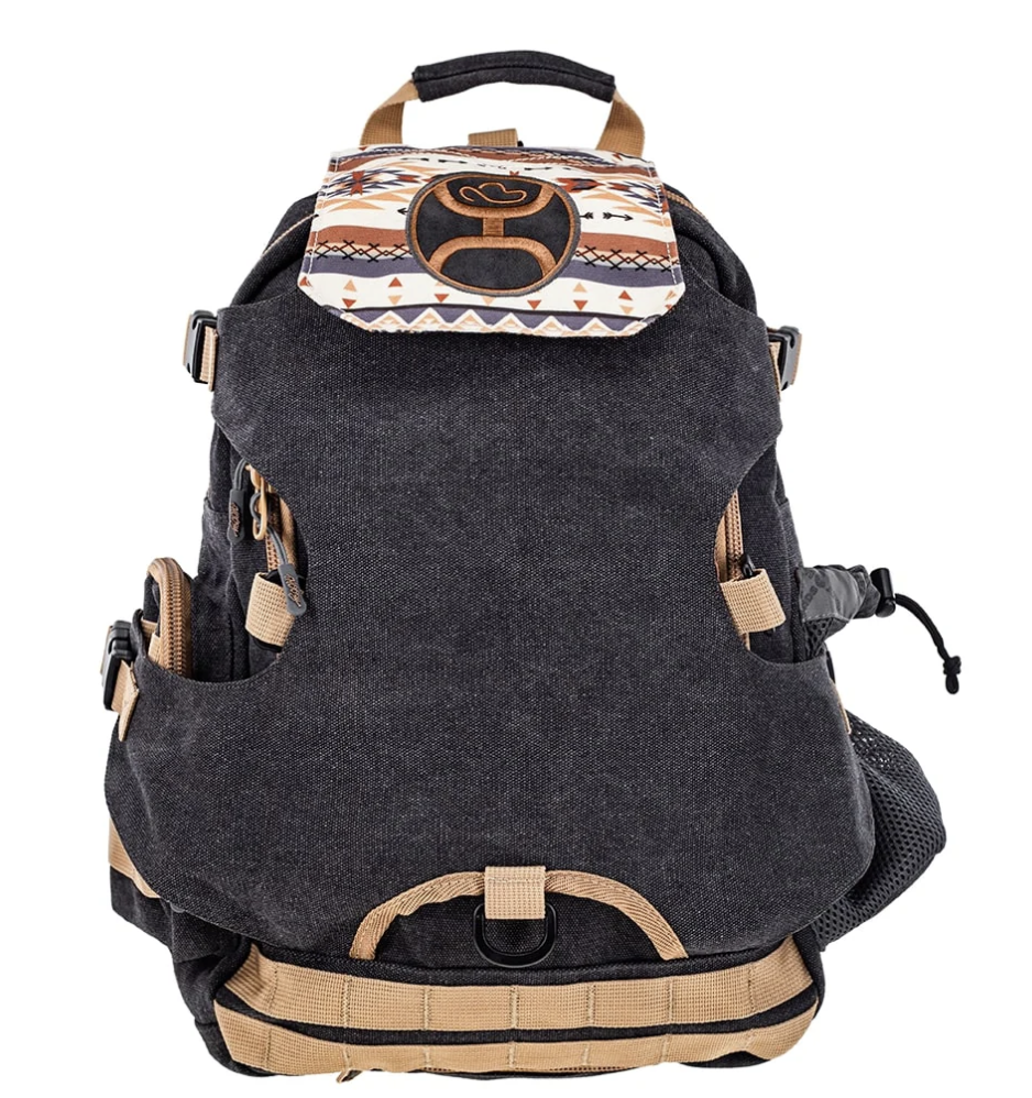 Mule Hooey Backpack - Charcoal and Tan with aztec print