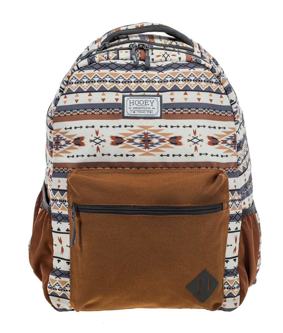 Recess Hooey Backpack - Cream Rust Grey Aztec Print