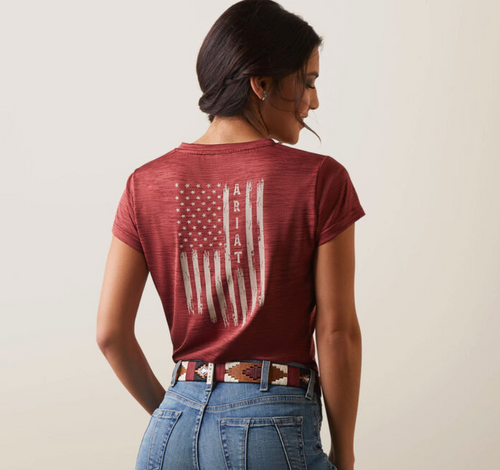 Ariat women’s laguna patriot short sleeve t-shirt -  pomegranate 10043625