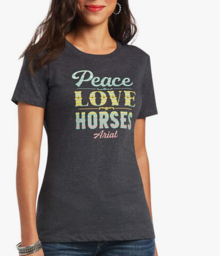 Ariat ladies t-shirt Peace Love Horses - Charcoal Heather (10040960)